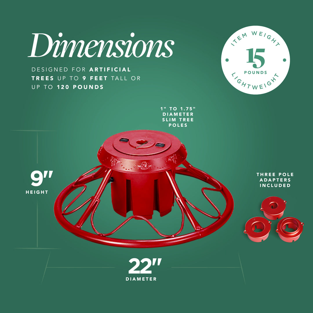 Home Heritage 1-1.75" Artificial Christmas Tree Base Rotating Metal Stand, Red - VMInnovations
