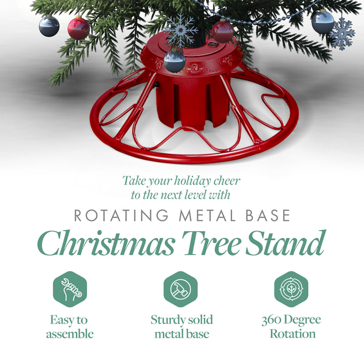 Home Heritage 1-1.75" Artificial Christmas Tree Base Rotating Metal Stand, Red - VMInnovations