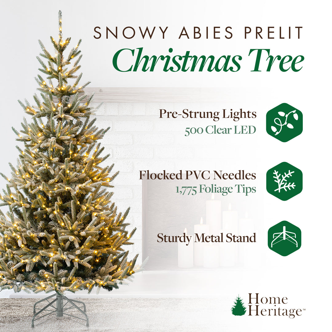 Home Heritage 6-Foot Pre Lit Snowy Abies Pine Christmas Tree (Open Box) - VMInnovations