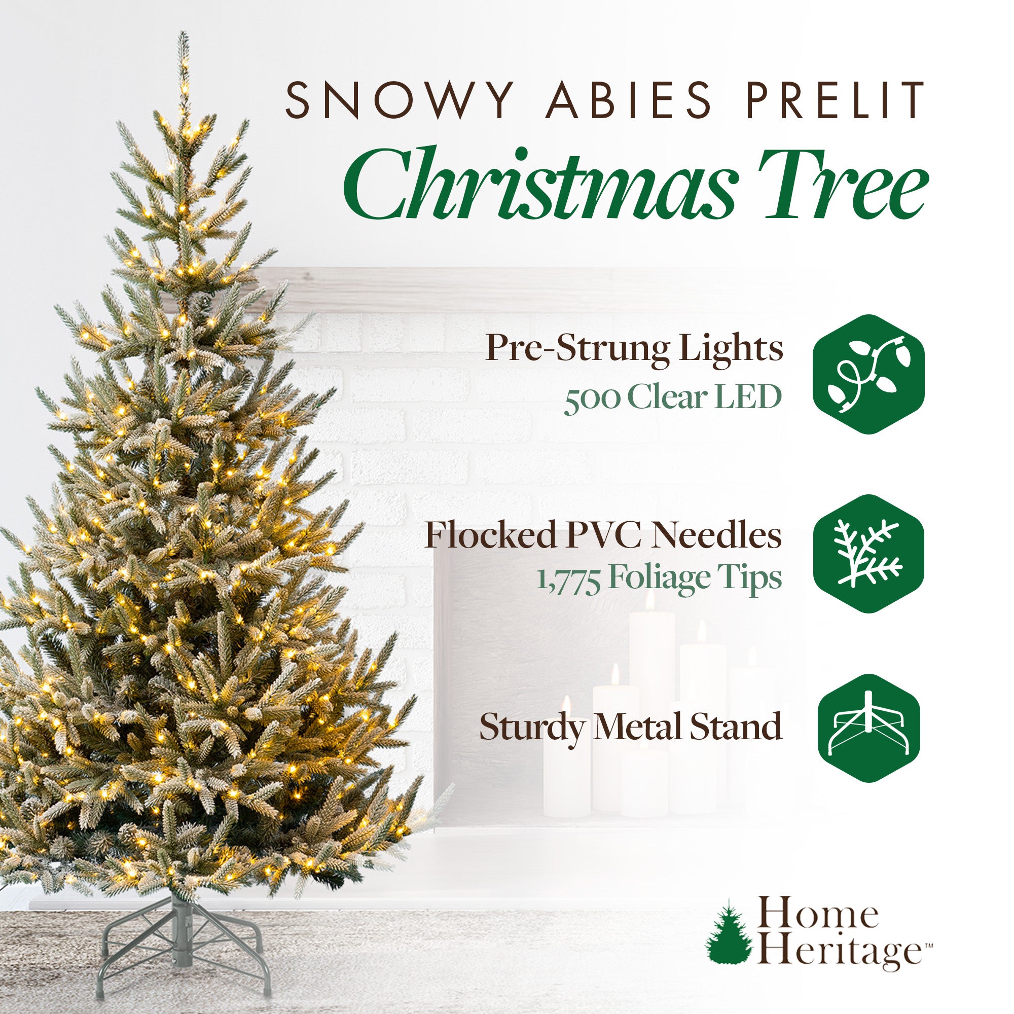 Home Heritage 6-Foot Pre Lit Snowy Abies Pine Christmas Tree (Open Box) - VMInnovations