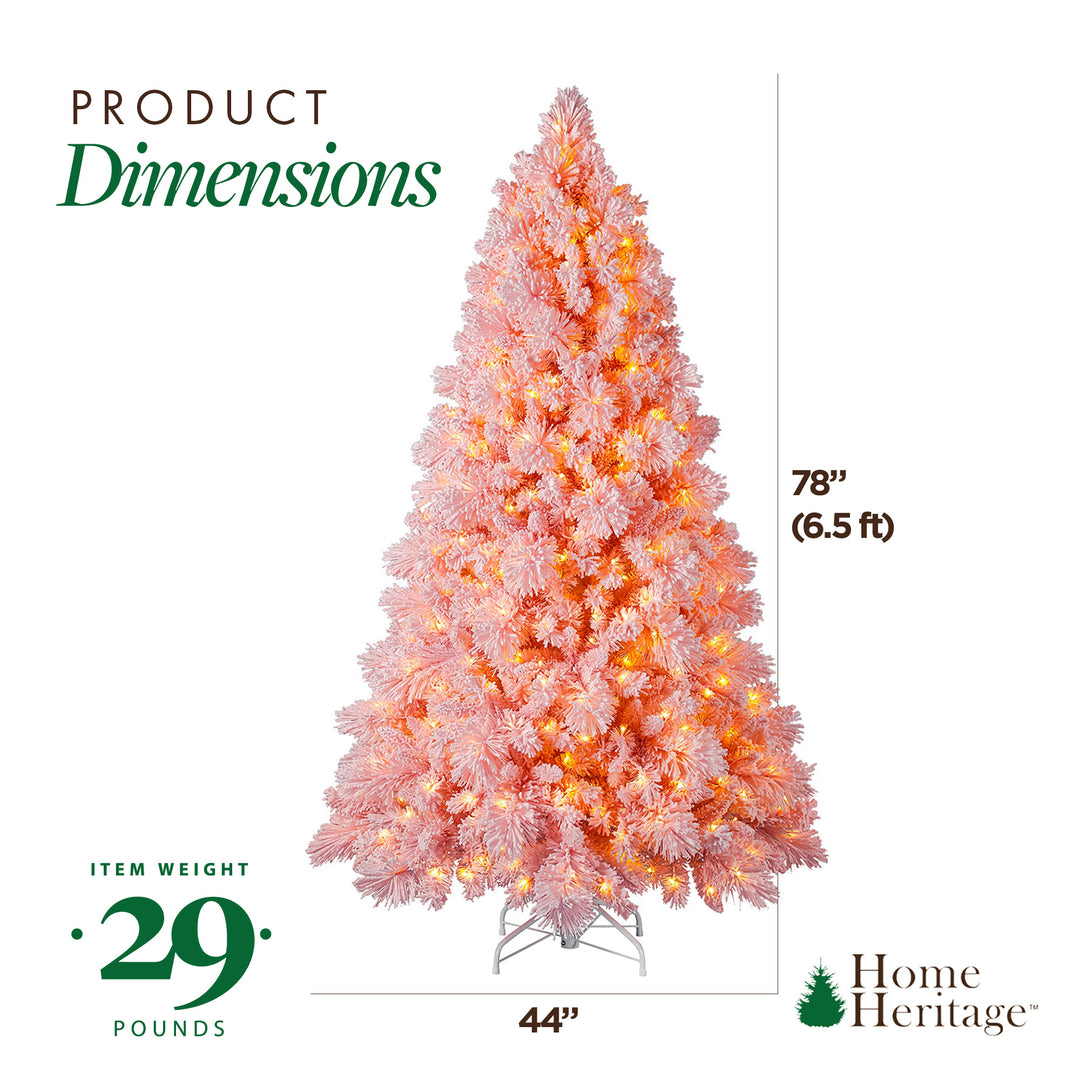 Home Heritage Snowdrift 6.5 Ft Pre-Lit Artificial Christmas Holiday Tree, Pink