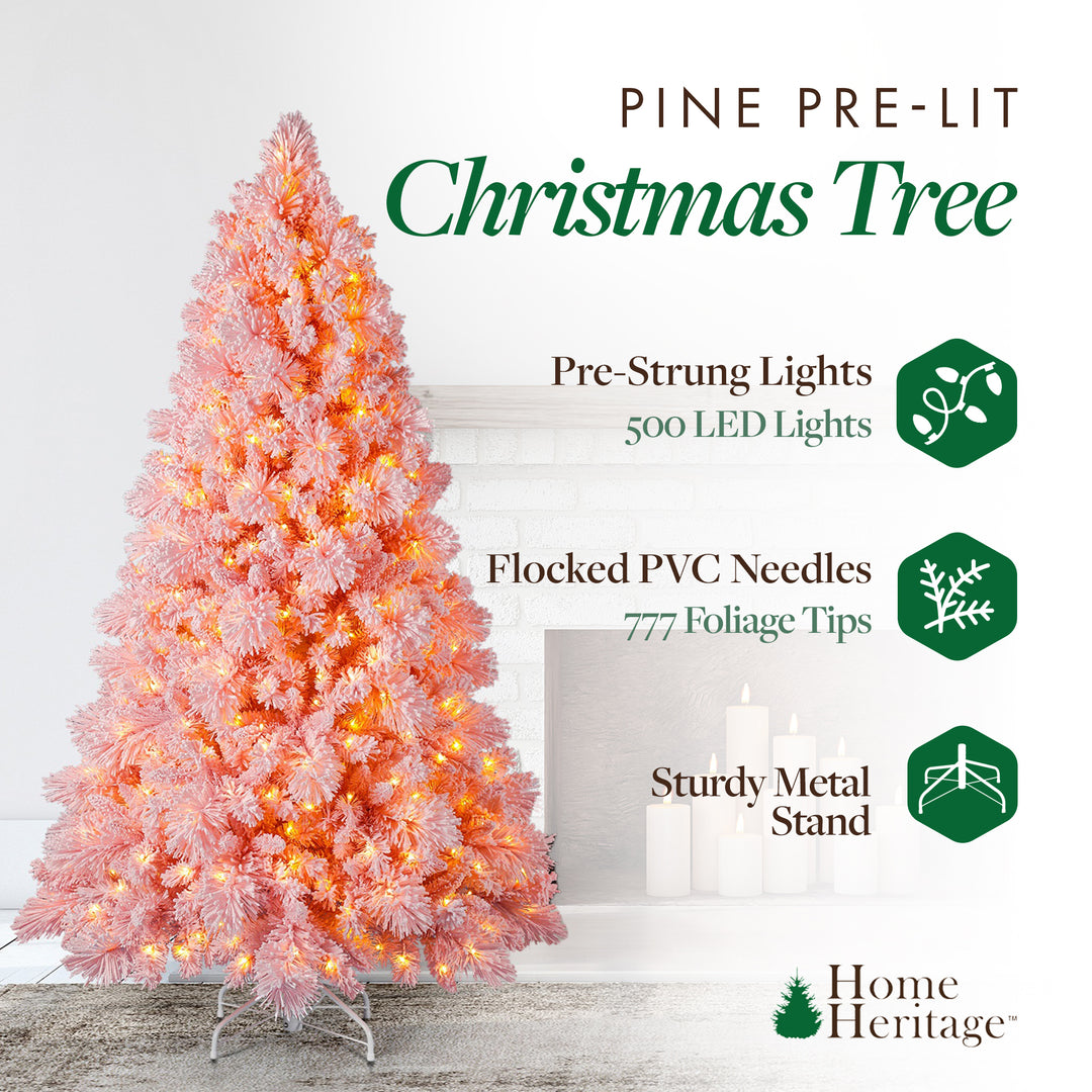 Home Heritage Snowdrift 6.5 Ft Pre-Lit Artificial Christmas Holiday Tree, Pink