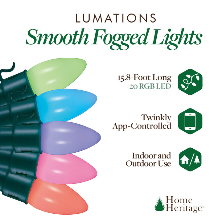 Home Heritage 15.8 Ft Lights, Smooth Fogged 20 RGB Bulbs w/ App Control (Used)