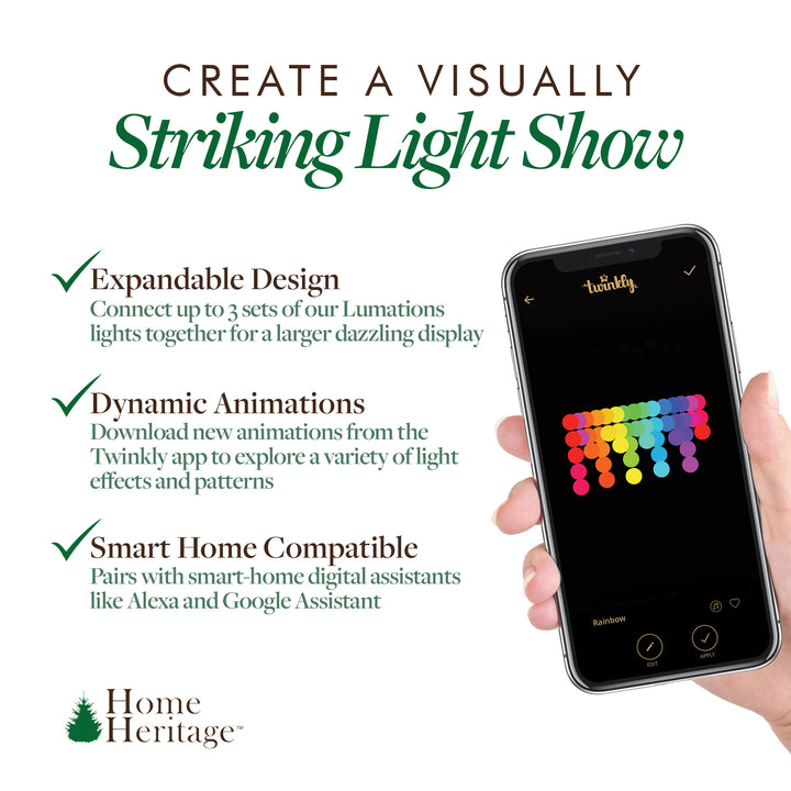 Home Heritage 7' Icicle Style Holiday Lights, App Controlled, 50 RGB LEDs 5 Pack