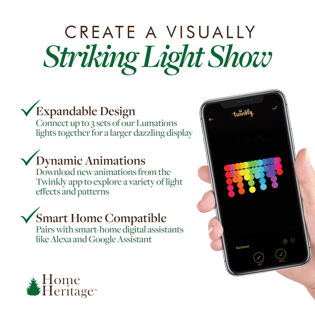 Home Heritage 7' Icicle Style Holiday Lights, App Controlled, 50 RGB LEDs 6 Pack