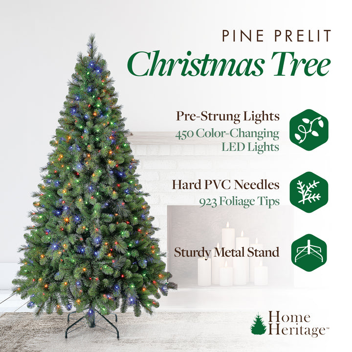 Home Heritage 7' Artificial Cascade Pine Christmas Tree w/ Changing Lights(Used)