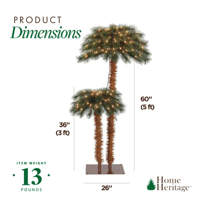 Home Heritage 5' & 3' 150 LED Pre-Lit Artificial Christmas Palm Tree(Open Box) - VMInnovations