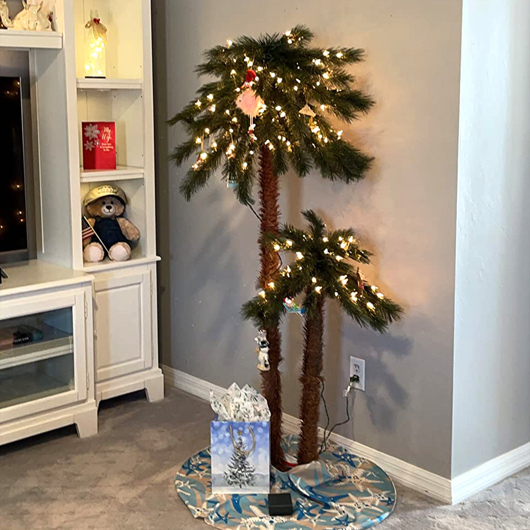 Home Heritage 5' and 3' 150 LED Pre-Lit Artificial Double Christmas Palm Tree
