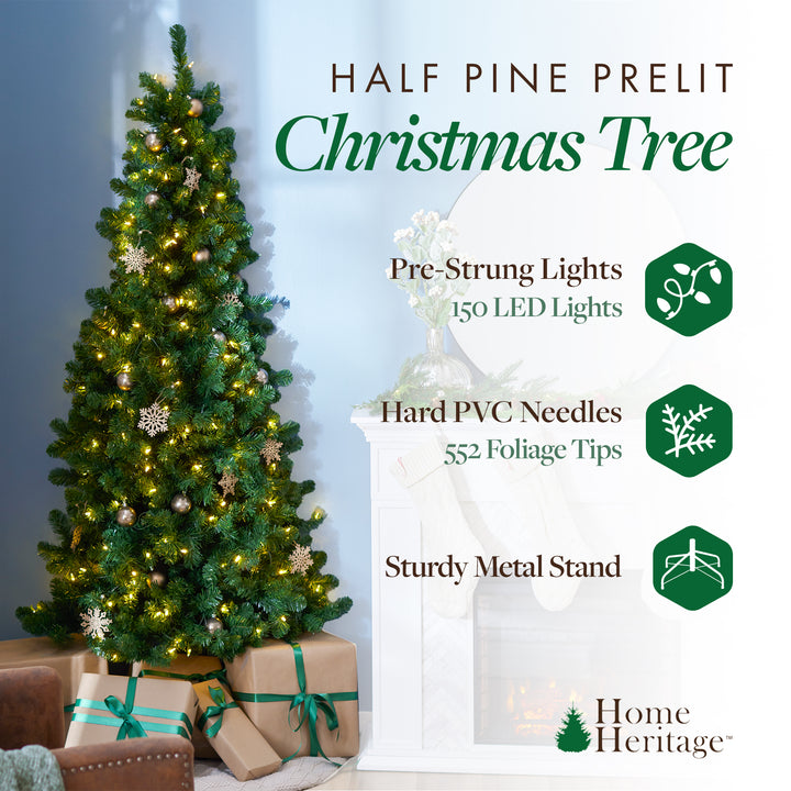 Home Heritage 7' Pre-Lit Artificial Half Christmas Tree w/ Folding Stand (Used)