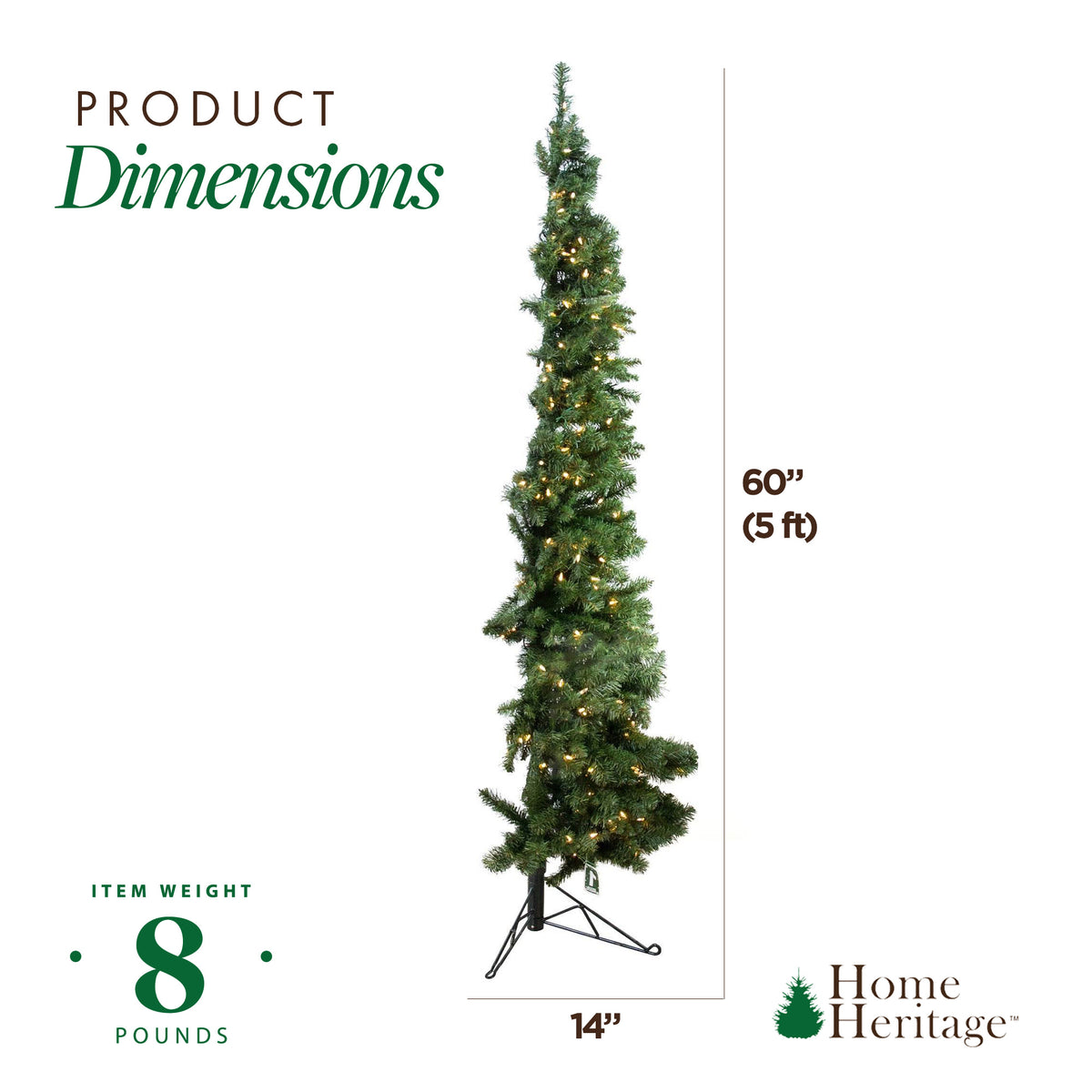 Home Heritage 5' Clear Pre Lit Slim Artificial Corner Christmas Tree (Used)