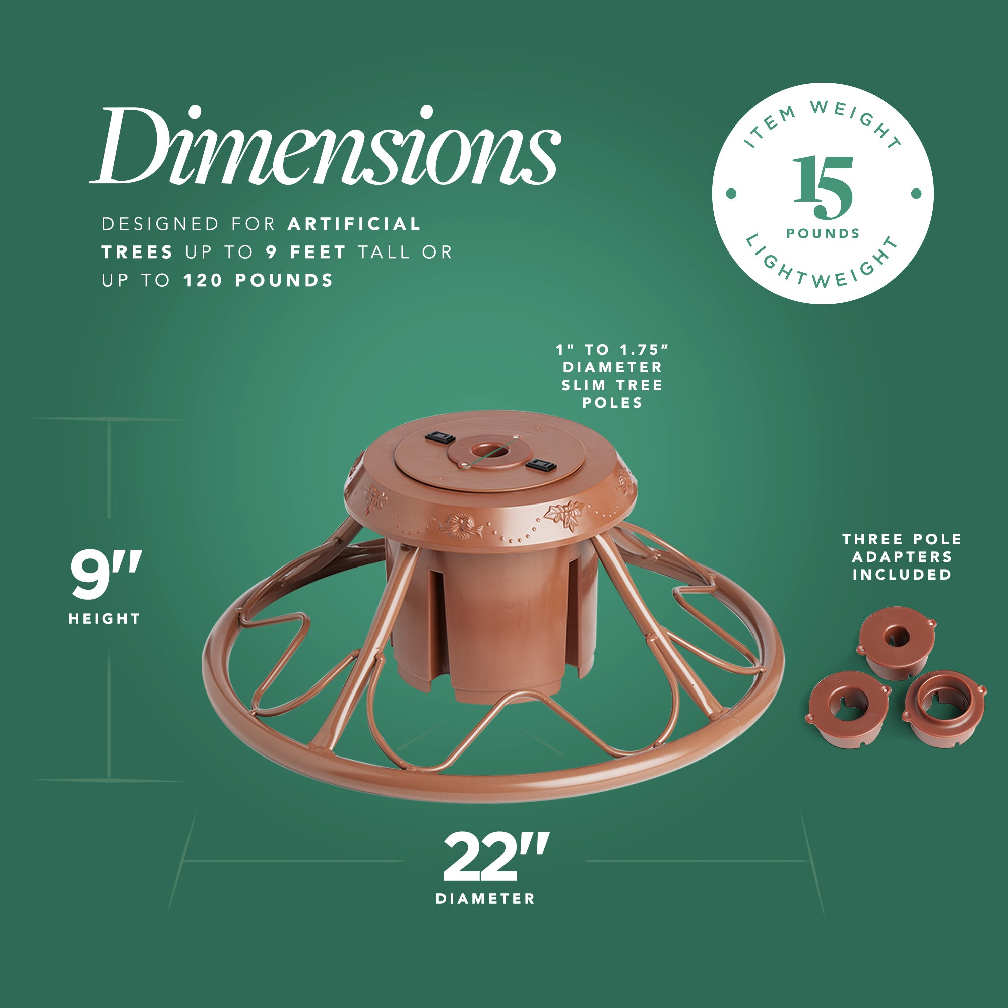 Home Heritage 1-1.75" Artificial Christmas Tree Base Rotating Metal Stand, Brown - VMInnovations