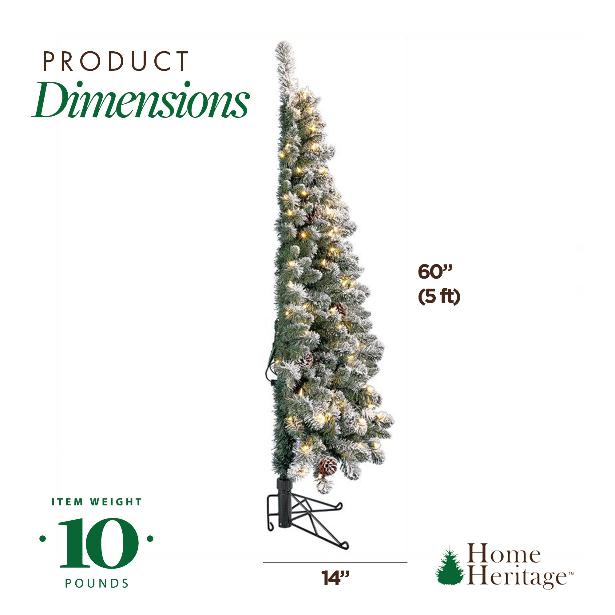 Home Heritage Corner 5' Flocked 100 LED Pre-Lit Artificial Christmas Tree, Green