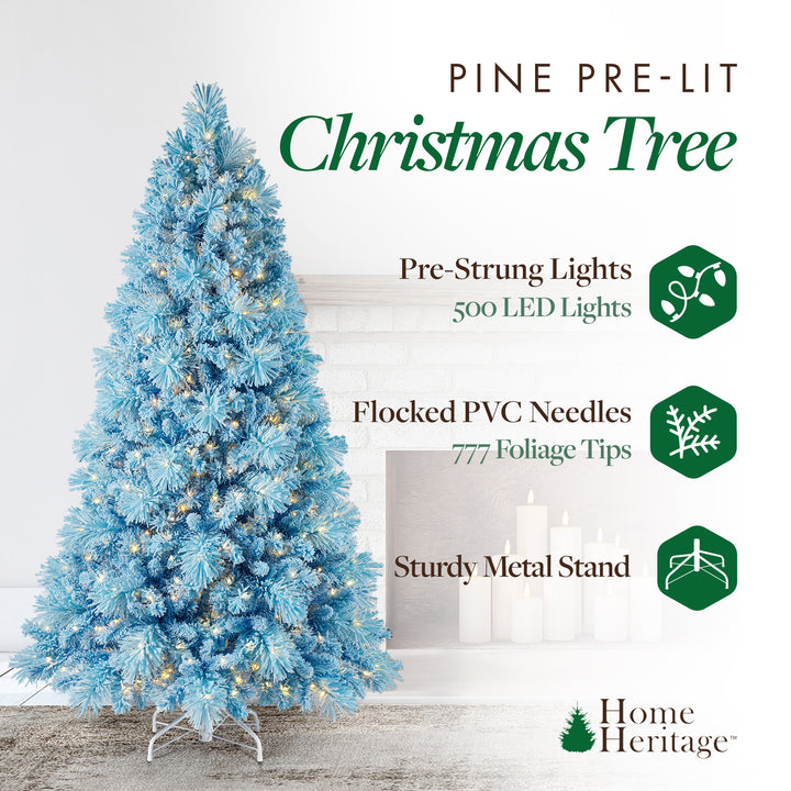 Home Heritage Snowdrift 6.5 Ft Pre-Lit Artificial Christmas Holiday Tree, Blue - VMInnovations
