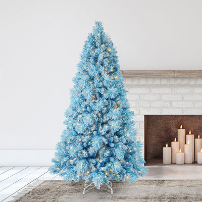 Home Heritage 6.5' Light Blue Snowdrift Flocked Pine Christmas Tree & LED Lights (Refurbished)