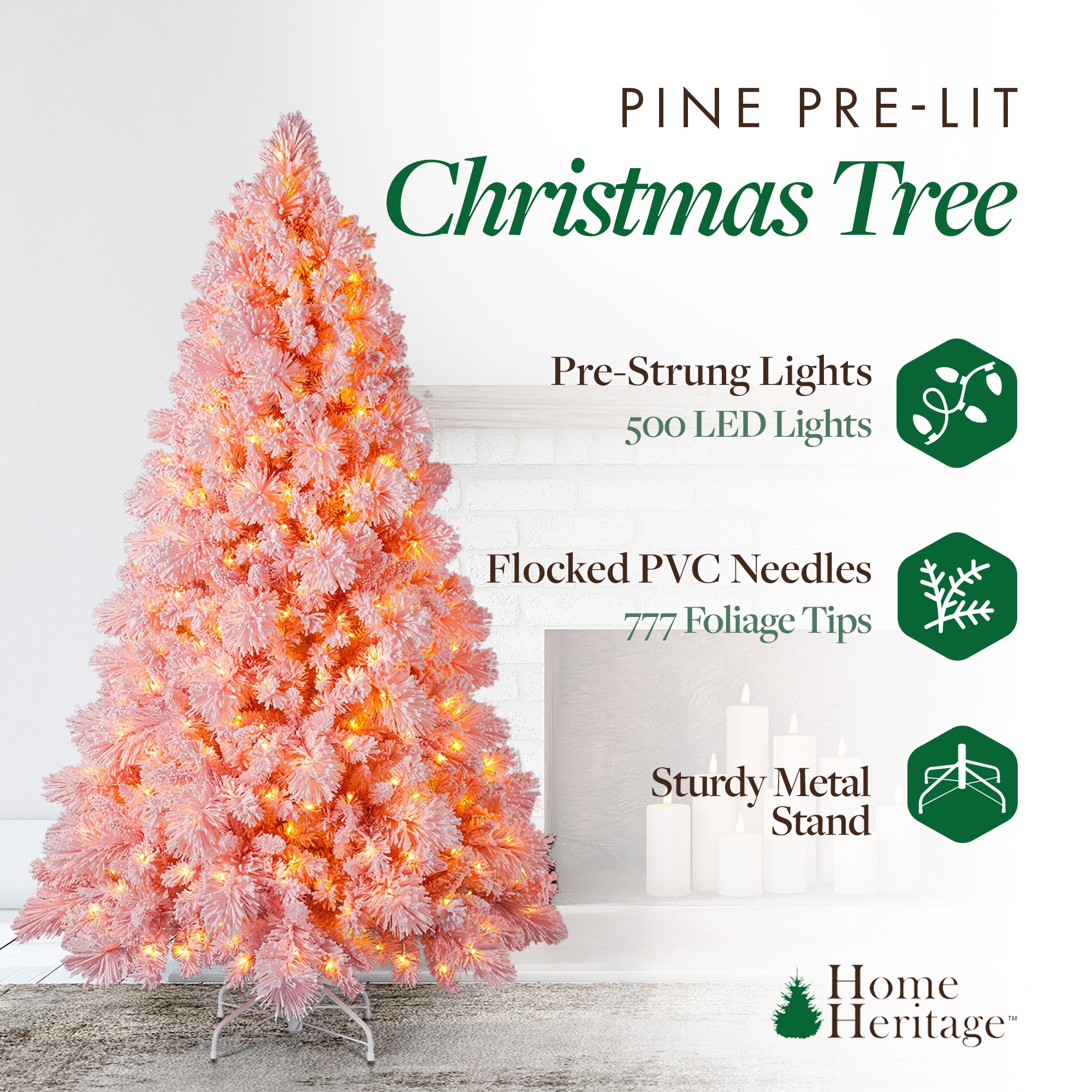 Home Heritage 6.5' Pink Flocked Christmas Tree with White LED Lights (Open Box) - VMInnovations