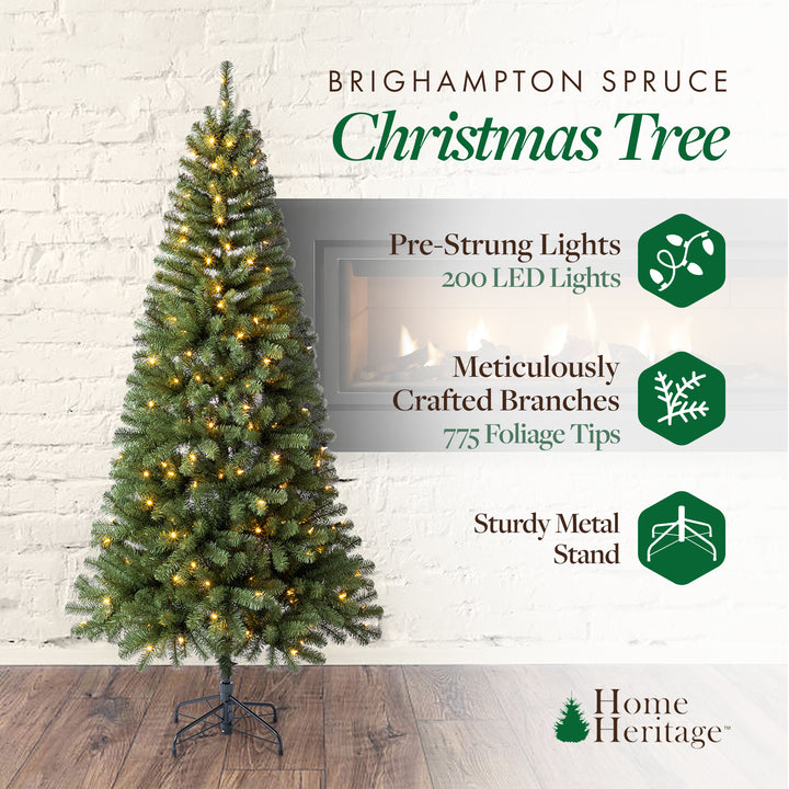 Home Heritage 7ft Brighampton Spruce Artificial Christmas Tree w/LED Light(Used)