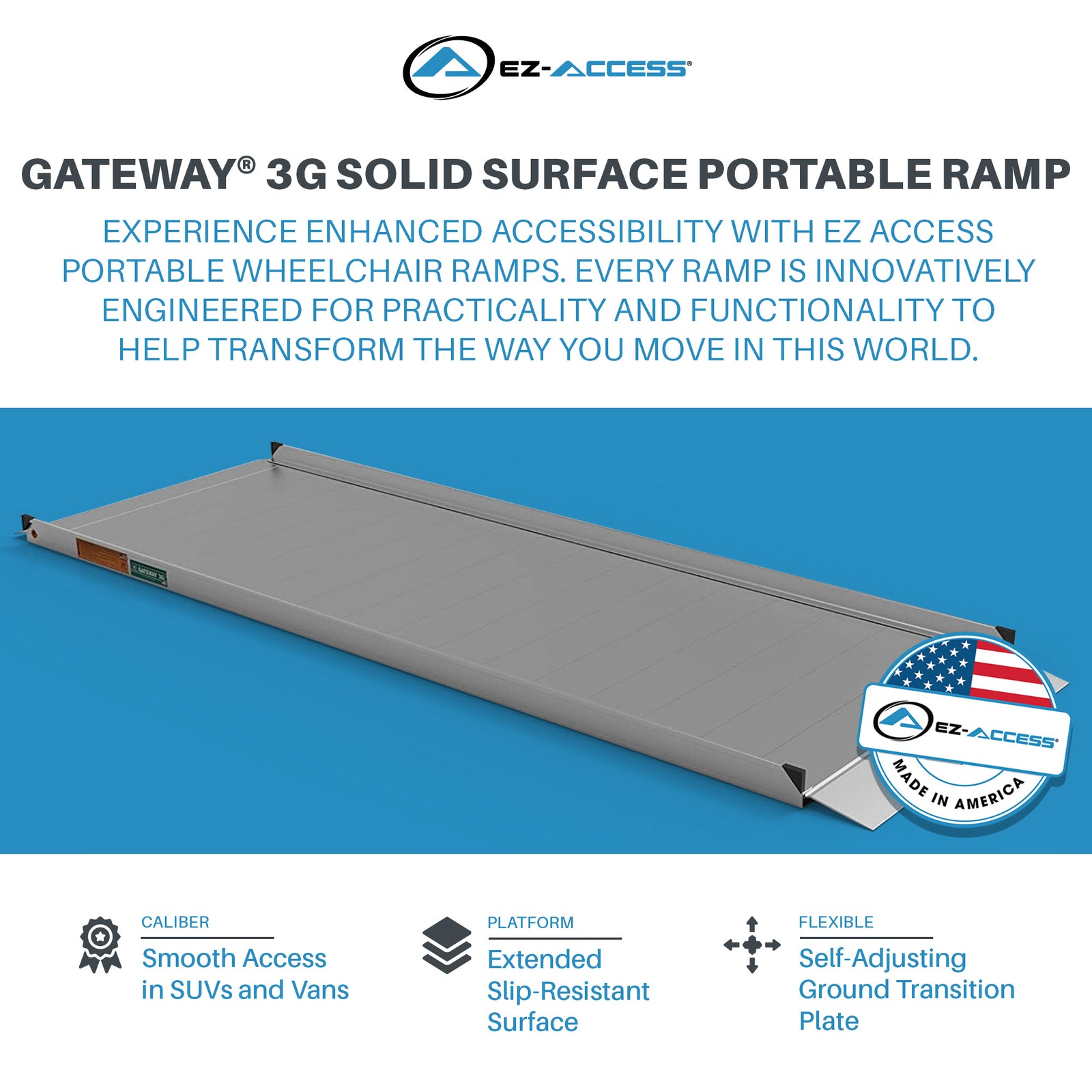 EZ-ACCESS GATEWAY 3G 10 Foot Solid Surface Aluminum Portable Wheelchair Ramp - VMInnovations