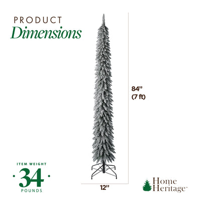 Home Heritage Albert 7' Flocked Pencil 200 LED Pre-Lit Artificial Christmas Tree