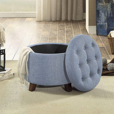 Homelegance Cleo Round Cushioned Lift Top Storage Ottoman Accent Seat, Blue