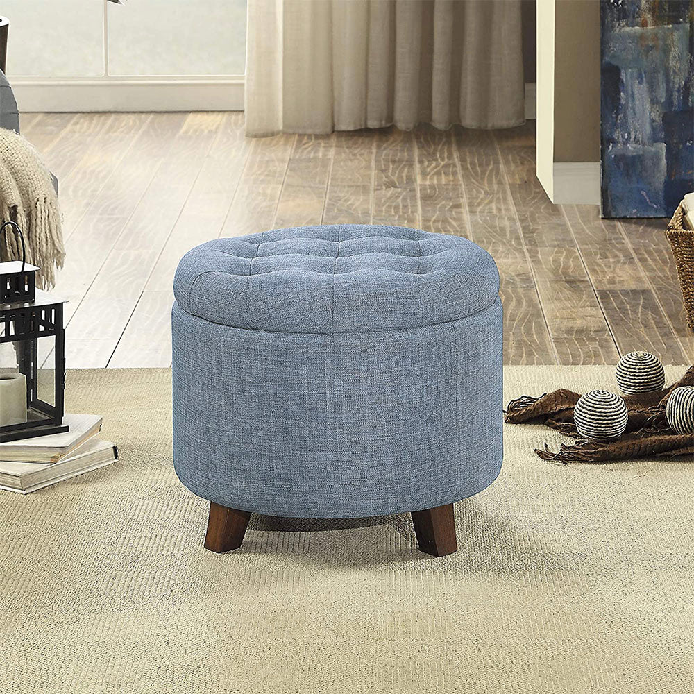 Homelegance Cleo Round Cushioned Lift Top Storage Ottoman Accent Seat, Blue