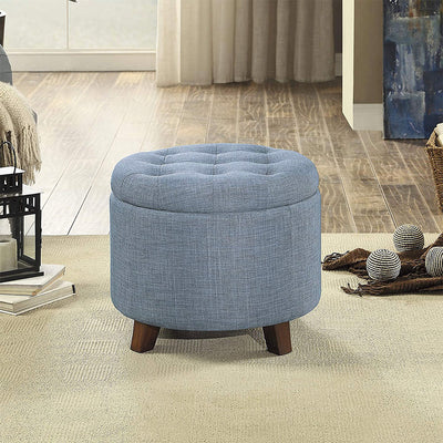 Homelegance Cleo Round Cushioned Lift Top Storage Ottoman Accent Seat, Blue