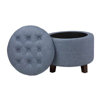 Homelegance Cleo Round Cushioned Lift Top Storage Ottoman Accent Seat, Blue