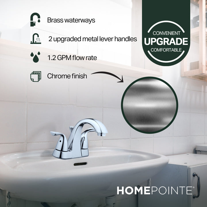 HomePointe 2 Lever Handle Faucet with Plastic Pop Up, Chrome Finish (Open Box)
