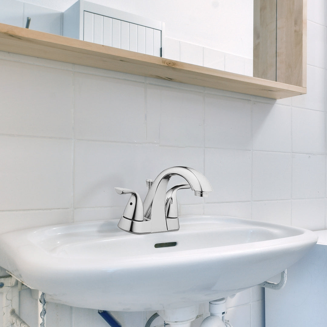 HomePointe 2 Lever Handle Faucet with Plastic Pop Up, Chrome Finish (Open Box)