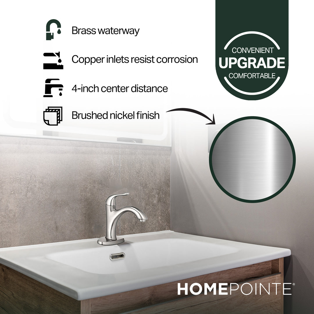 HomePointe Single Lever Bathroom Faucet with Plastic Pop-Up, Brushed Nickel