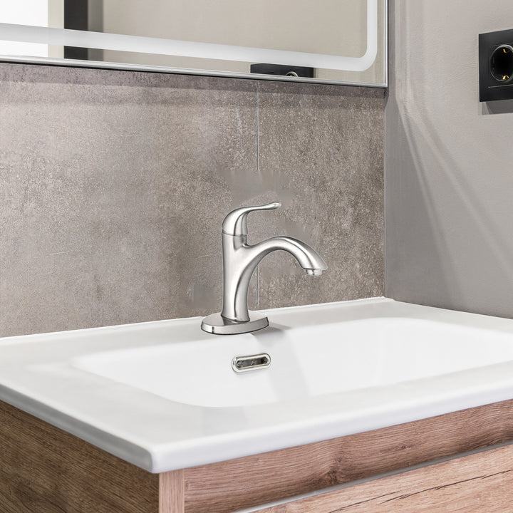HomePointe Single Lever Bathroom Faucet with Plastic Pop-Up, Nickel (Open Box)