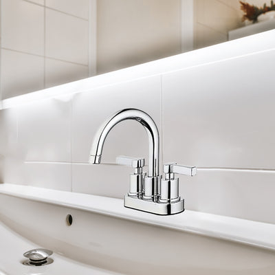 HomePointe Mid Arch Double Handle Lavatory Faucet with Pop Up, Chrome Finish - VMInnovations