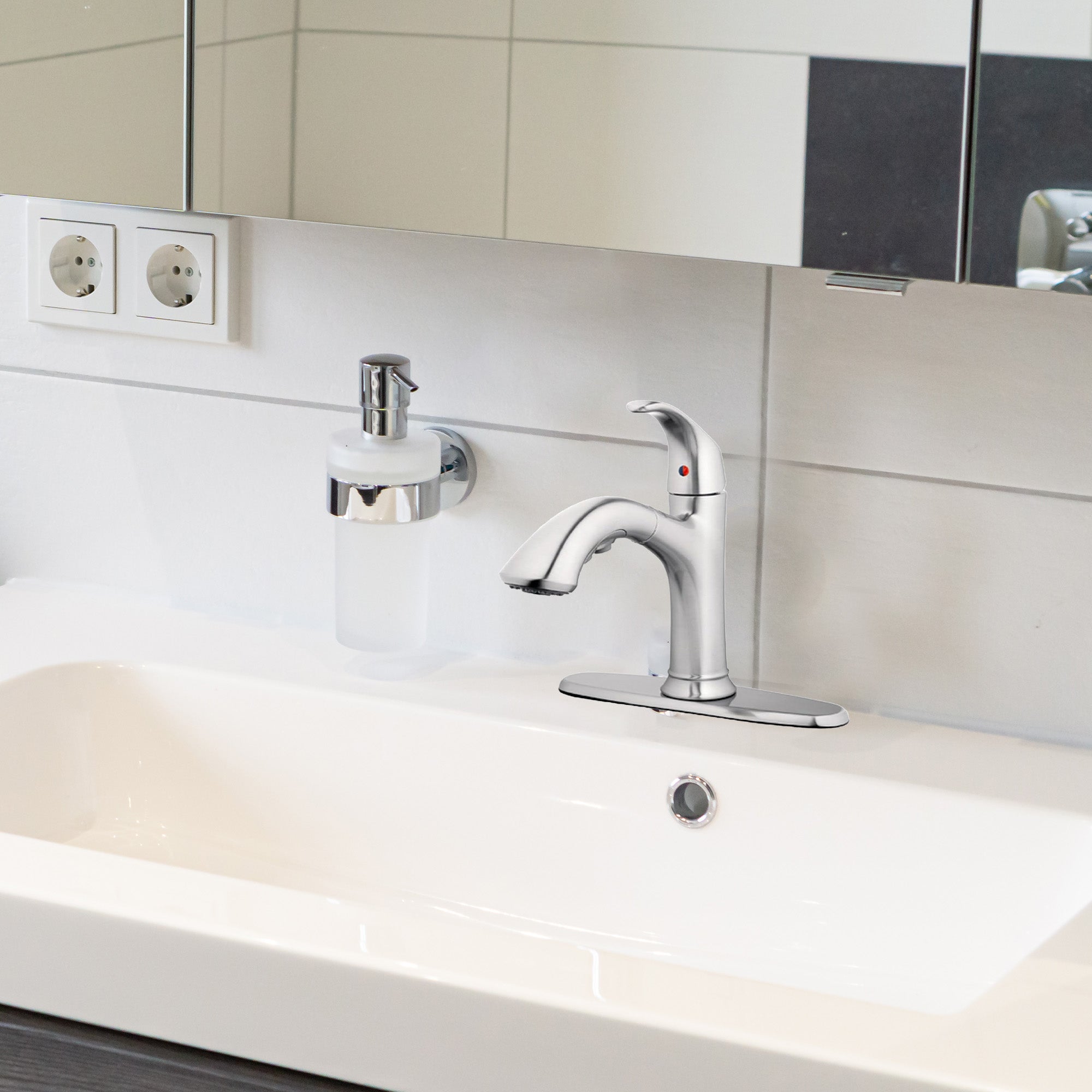 HomePointe Single Loop Handle Kitchen Faucet With Pull-Out Spray, Brushed Nickel - VMInnovations