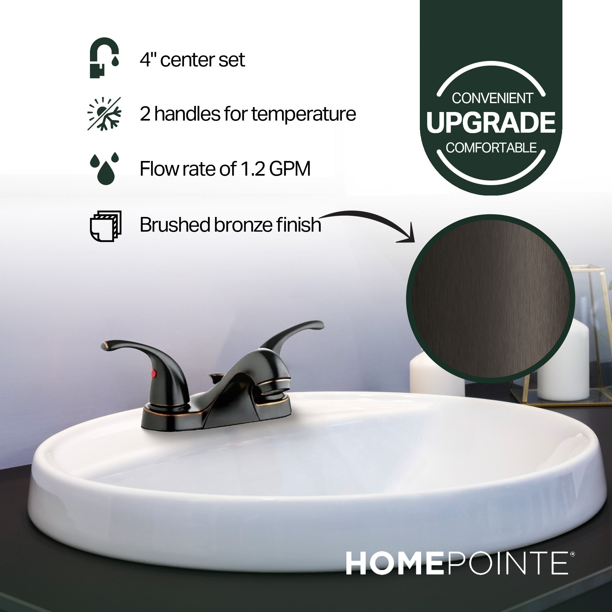 HomePointe Center Set Lavatory Faucet with 2 Zinc Lever Handles, Brushed Bronze - VMInnovations