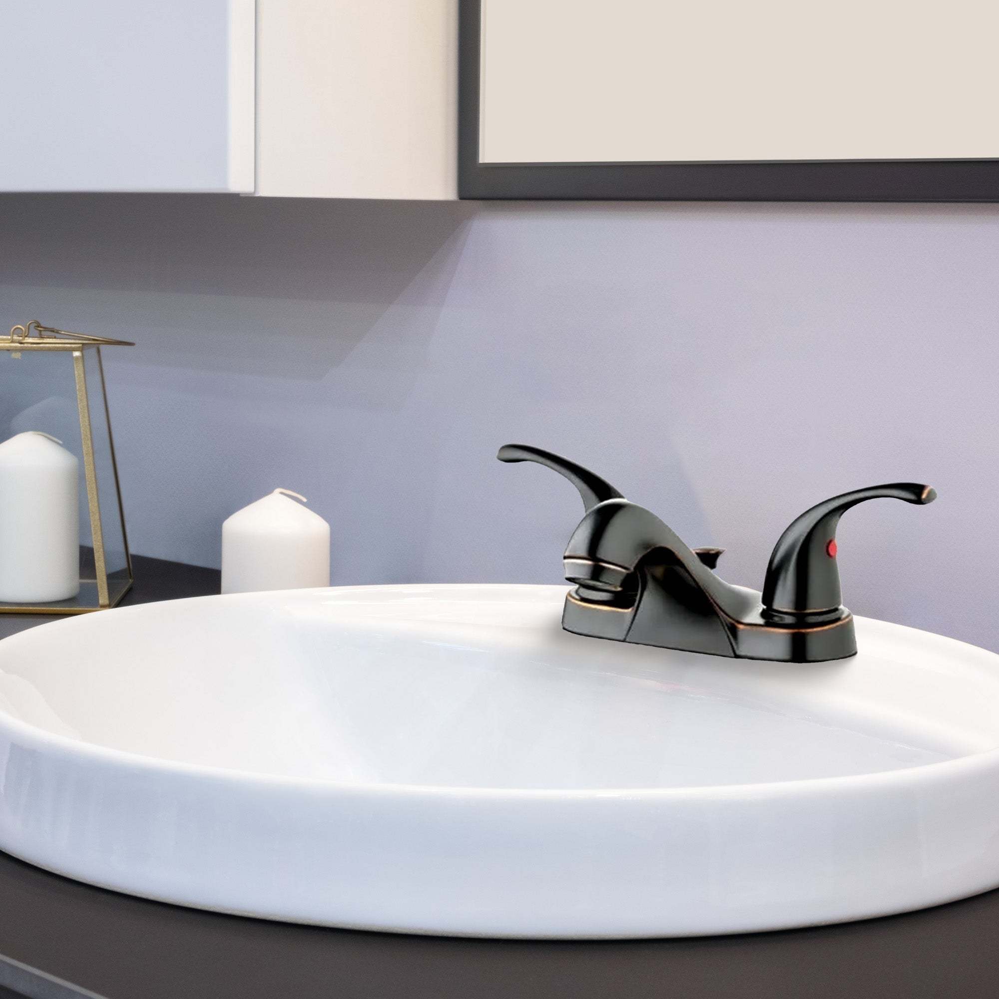 HomePointe Center Set Lavatory Faucet with 2 Zinc Lever Handles, Brushed Bronze - VMInnovations