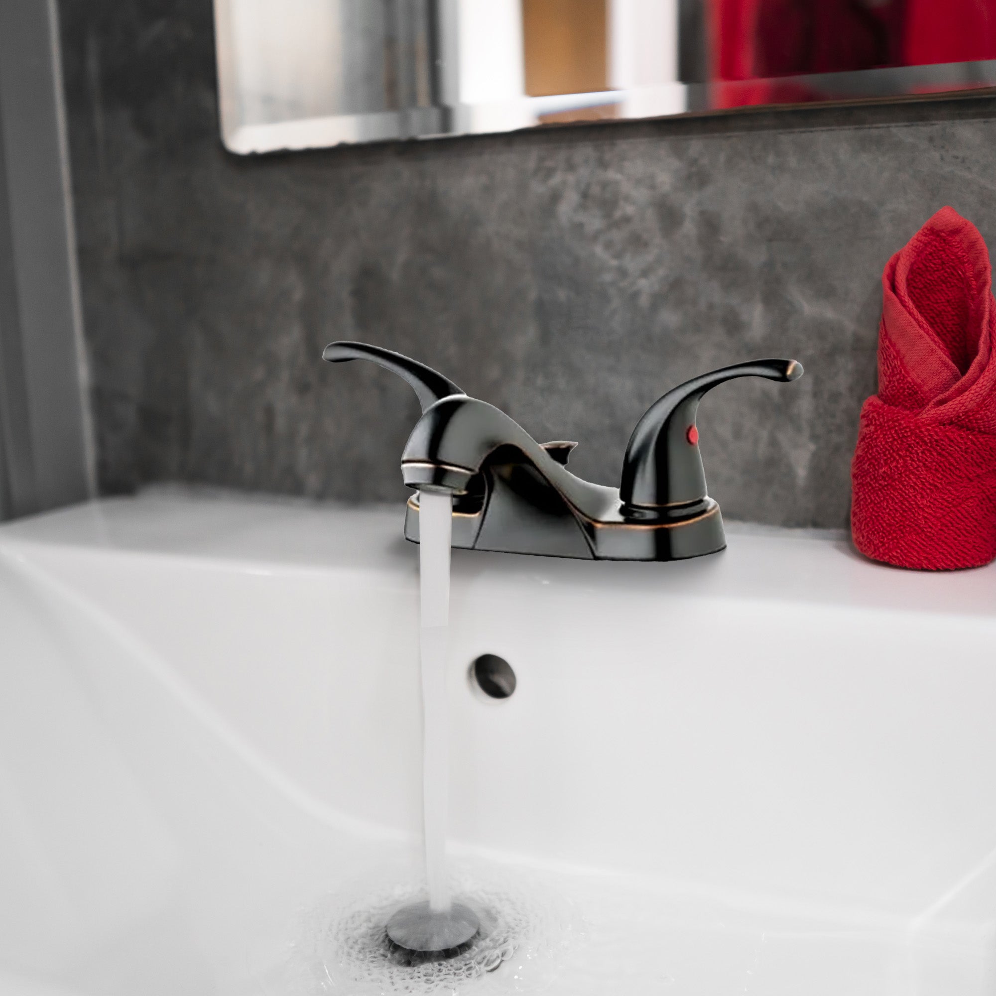 HomePointe Center Set Lavatory Faucet with 2 Zinc Lever Handles, Brushed Bronze - VMInnovations