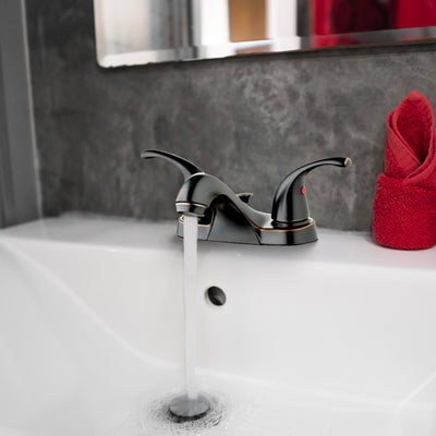 HomePointe Center Set Lavatory Faucet with 2 Zinc Lever Handles, Brushed Bronze - VMInnovations