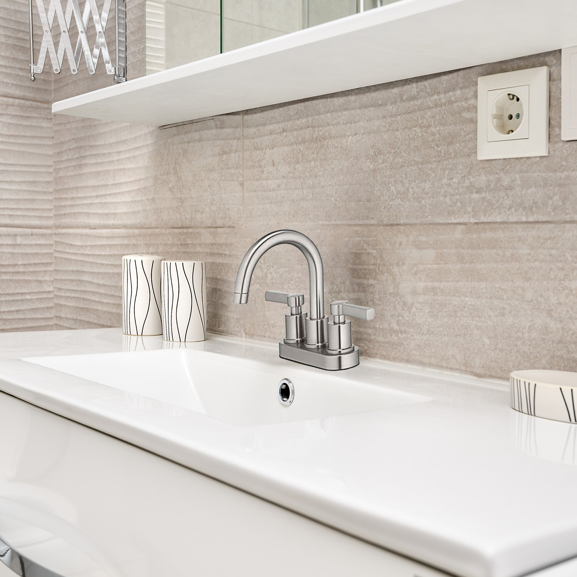 HomePointe Mid-Arch Double Handle Lavatory Faucet with Pop-Up, Brushed Nickel - VMInnovations