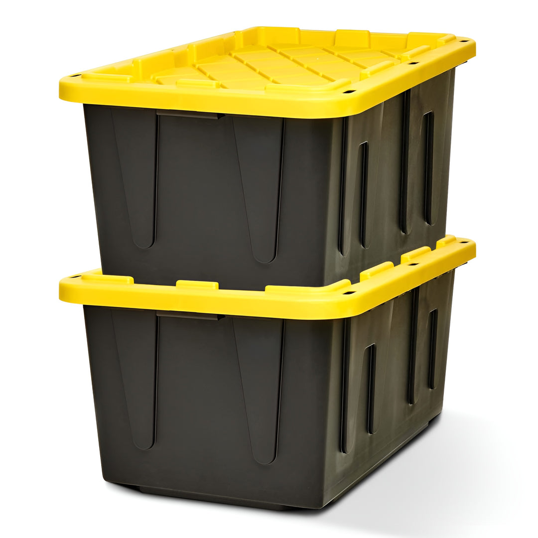 Homz Durabit 27 Gallon Stackable Home Storage Container Lidded Tote Bins, 2 Pack