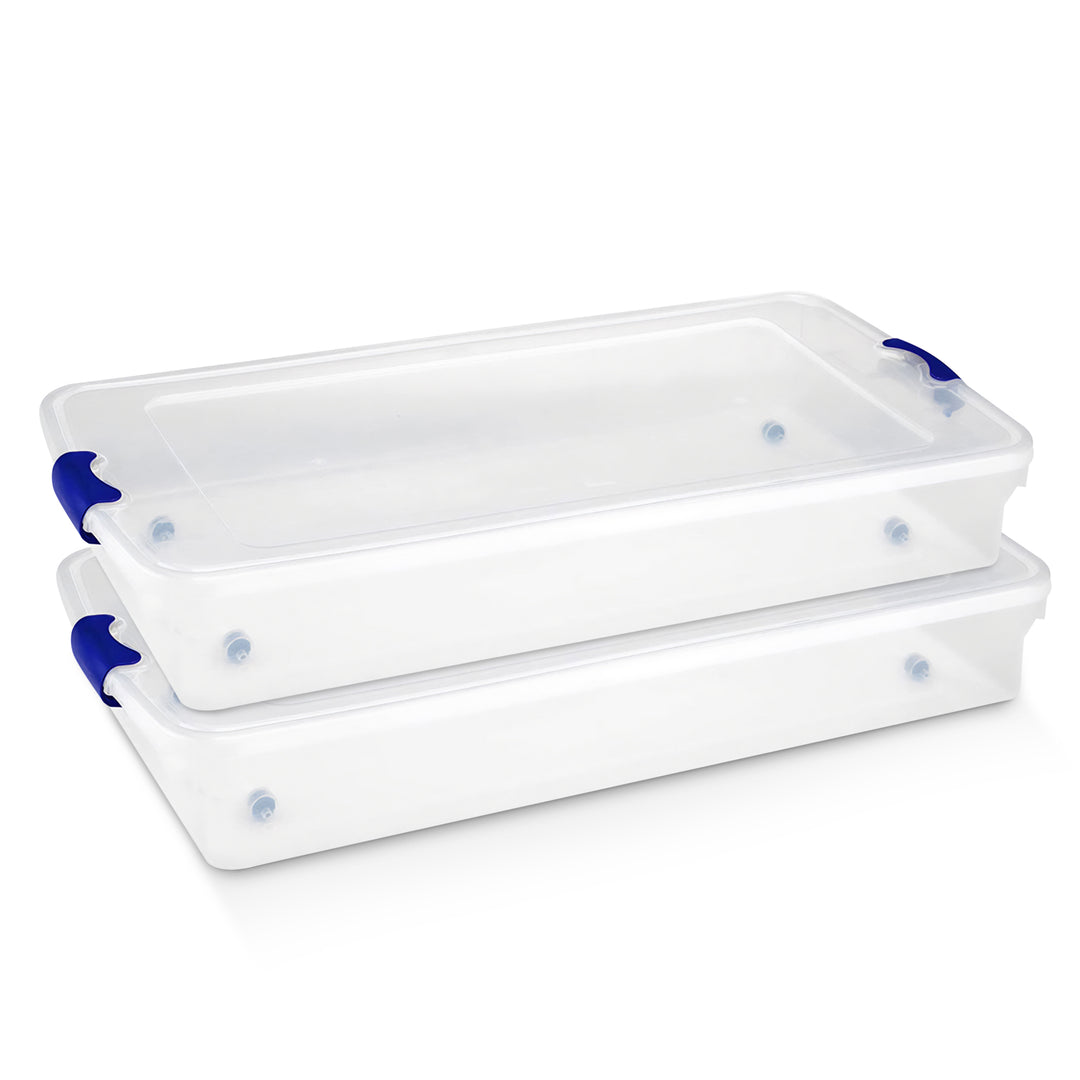 Homz 60 Quart Underbed Secure Latching Clear Plastic Storage Container, (2 Pack)