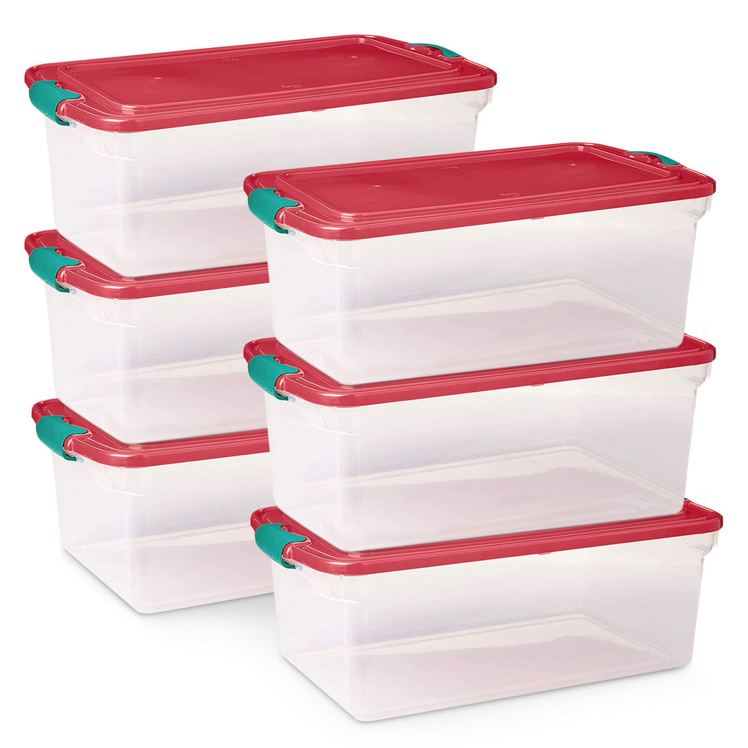 Homz 64 Qt Holiday Decor Plastic Storage Bin w/ Latching Lid, 6 Pack (Open Box)