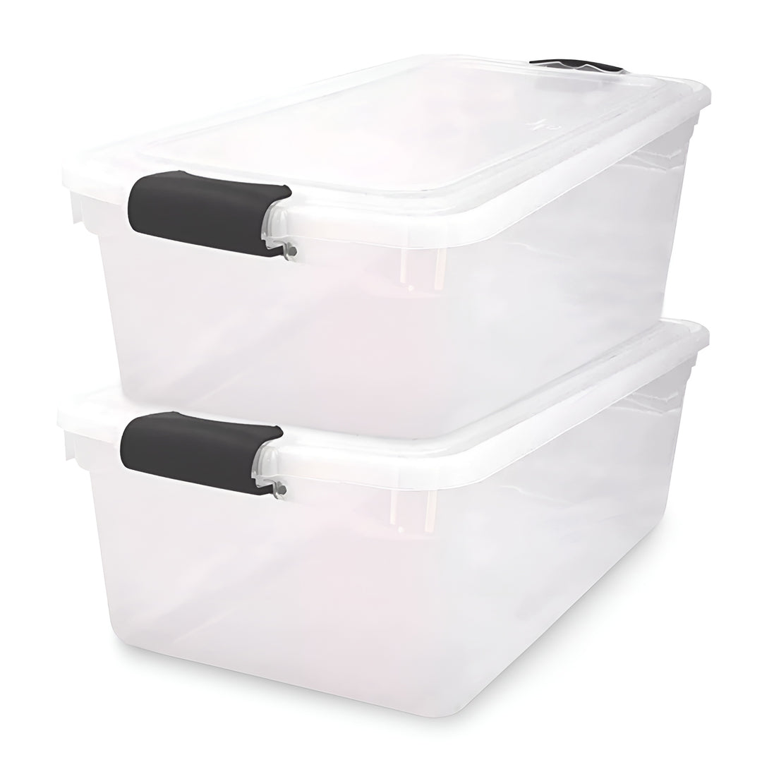 Homz 66Qt Clear Storage Container Bin with Latching Lids, (2 Pack) (Open Box)