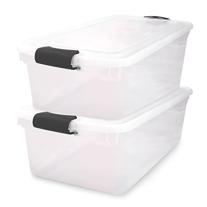 Homz 66Qt Clear Storage Container Bin with Latching Lids, (2 Pack) (Open Box)