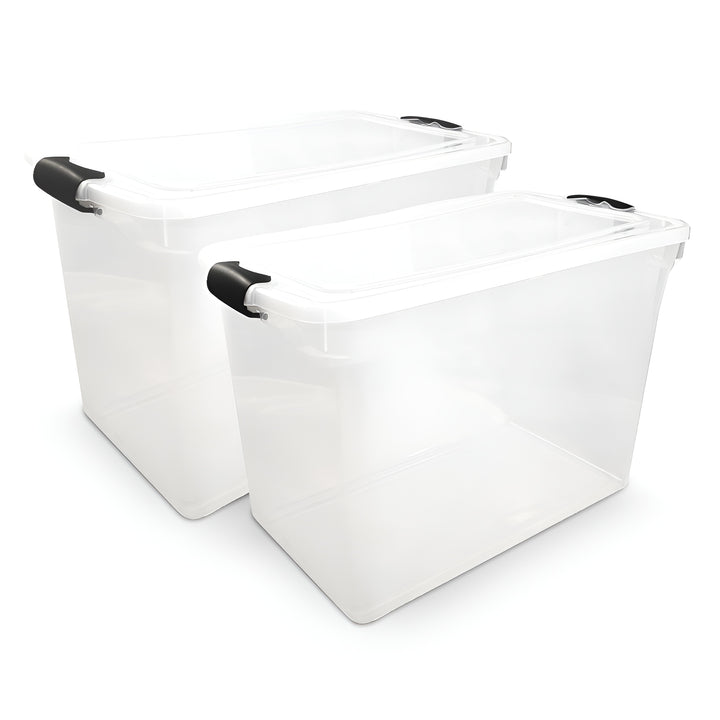 HOMZ 112 Quart Latching Plastic Storage Container, Extra Large, Clear (2 Pack)