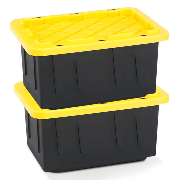 Homz 15 Gal Durabilt Home Storage Container w/Snap Lid, Black/Yellow(2pk) (Used)