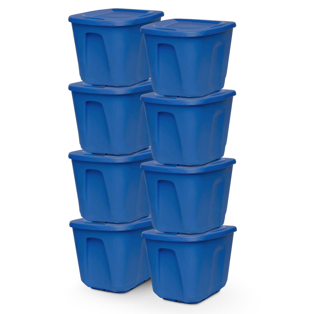 HOMZ 10 Gallon Heavy Duty Plastic Storage Container Bin, Capri Blue (8 Pack)