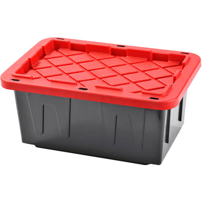 Homz Durabilt 15 Gal Flip Lid Tough Storage Container, Black w/ Red Lid (6 Pack)