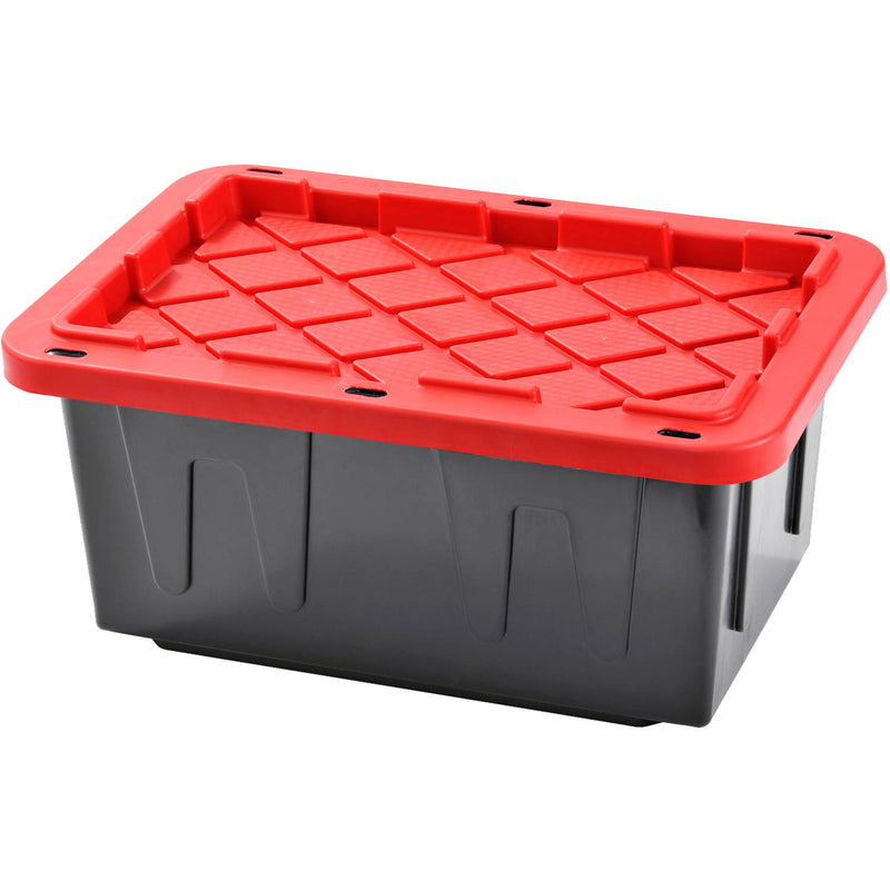 Homz Durabilt 15 Gallon Flip Lid Tough Storage Container, Black Base w/ Red Lid