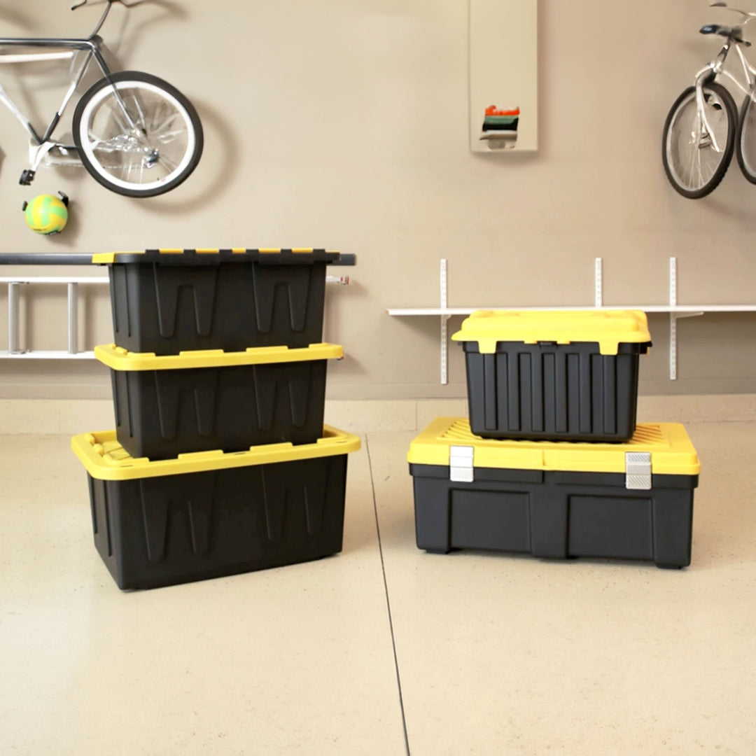 Homz 15 Gallon Durabilt Home Storage Container w/Snap Lid, Black/Yellow(2 Pack)