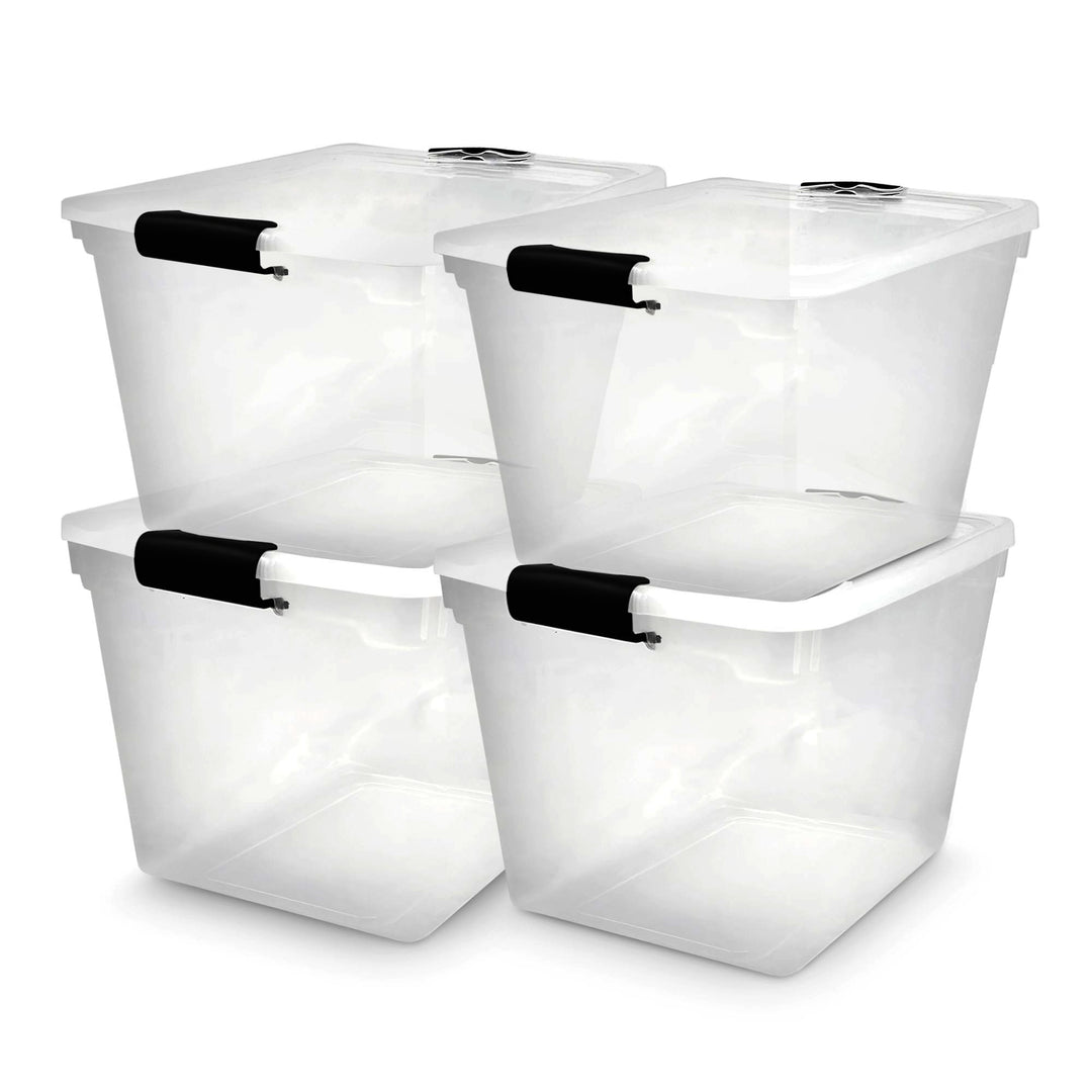 Homz Secure Latch Large Clear Stackable Storage Container Bin, 31 Quart, 4 Count