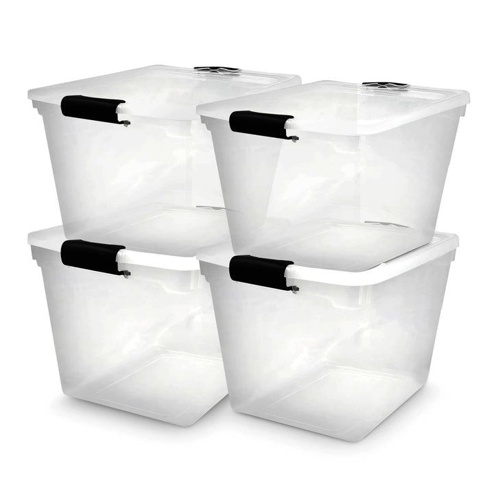 Homz Secure Latch Large Clear Stackable Storage Container Bin, 31 Quart, 4 Count